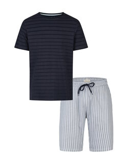 Phil & Co Heren Shortama Korte Pyjama Set Donkerblauw/Grijs Gestreept