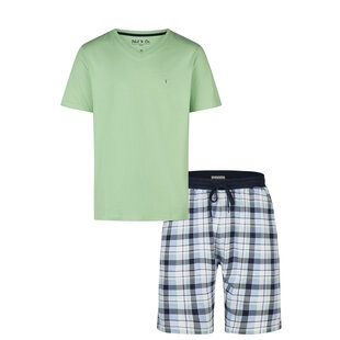 Phil & Co Heren Shortama Korte Pyjama Set Groen/Blauw Geruit