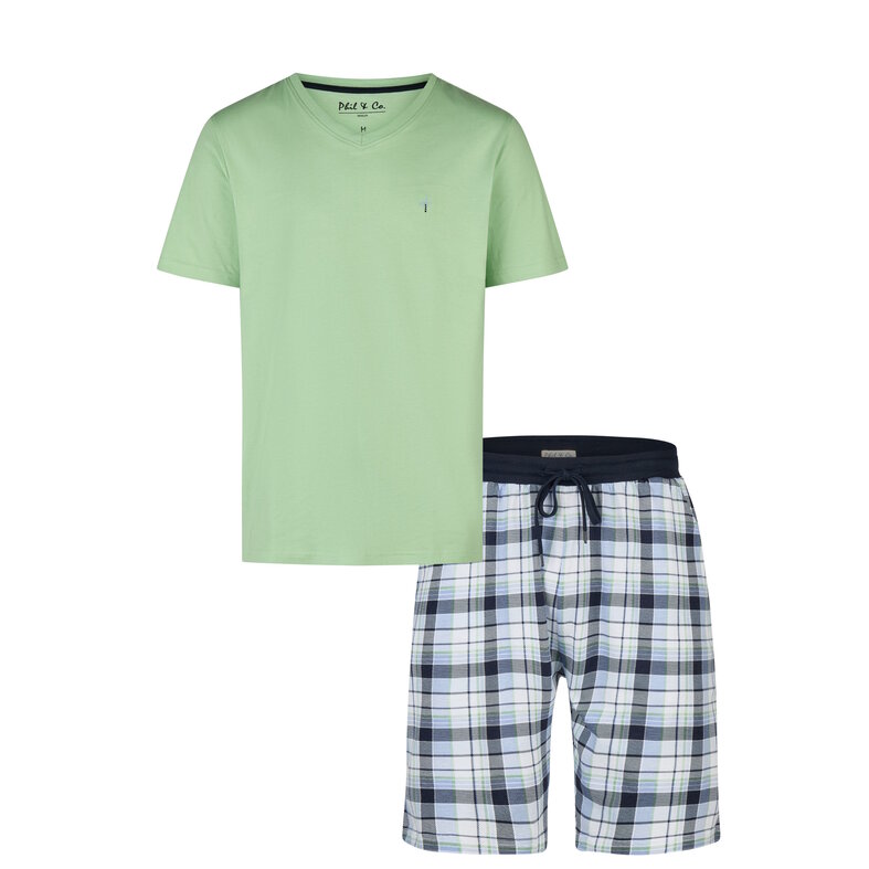 Phil & Co Phil & Co Men's Short Pants Short Pyjama Set Green/Blue Checkered