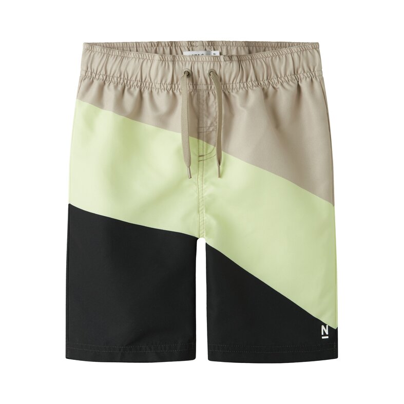 Name It Name It Jongens Lange Zwemshort NKMZATOZ Colorblock Grijs/Lichtgroen/Zwart
