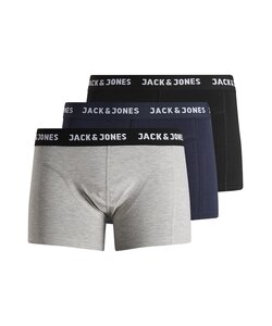 Jack & Jones Heren Boxershorts Trunks JACANTHONY 3-Pack Effen Grijs/Donkerblauw/Zwart