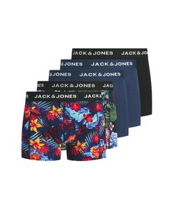 Jack & Jones Heren Boxershorts Effen Trunks JACOZZIE 5-Pack Donkerblauw/Zwart Gebloemd/Effen