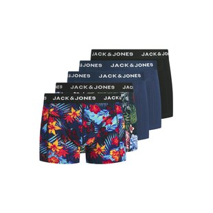 Jack & Jones Heren Boxershorts Effen Trunks JACOZZIE 5-Pack Donkerblauw/Zwart Gebloemd/Effen
