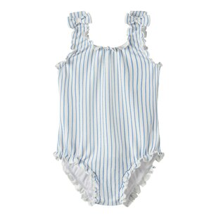 Name It Meisjes Badpak Geribd NMFZIKKA Strik Blauw Gestreept