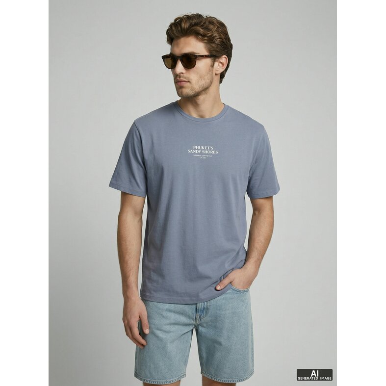 Jack & Jones JJ REBEL Heren Backprint T-shirt JREBCHRISTIAN Grijsblauw