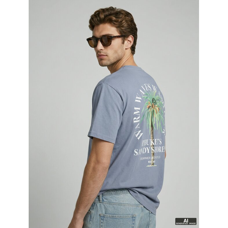 Jack & Jones JJ REBEL Heren Backprint T-shirt JREBCHRISTIAN Grijsblauw