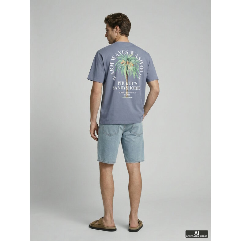 Jack & Jones JJ REBEL Heren Backprint T-shirt JREBCHRISTIAN Grijsblauw