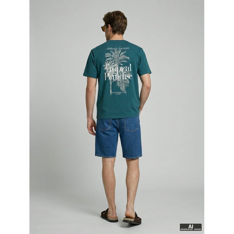 Jack & Jones JJ REBEL Men's Backprint T-shirt JREBCHRISTIAN Teal