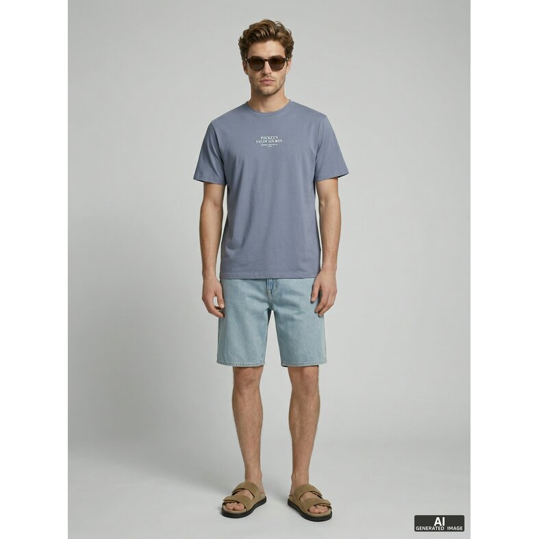 Jack & Jones JJ REBEL Heren Backprint T-shirt JREBCHRISTIAN Grijsblauw