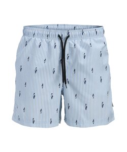 JJ REBEL Men's Swim Short JREBHAWAII Light Blue Striped/Fish Print
