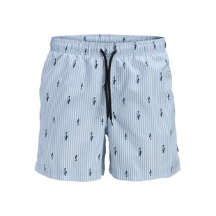 JJ REBEL Men's Swim Short JREBHAWAII Light Blue Striped/Fish Print