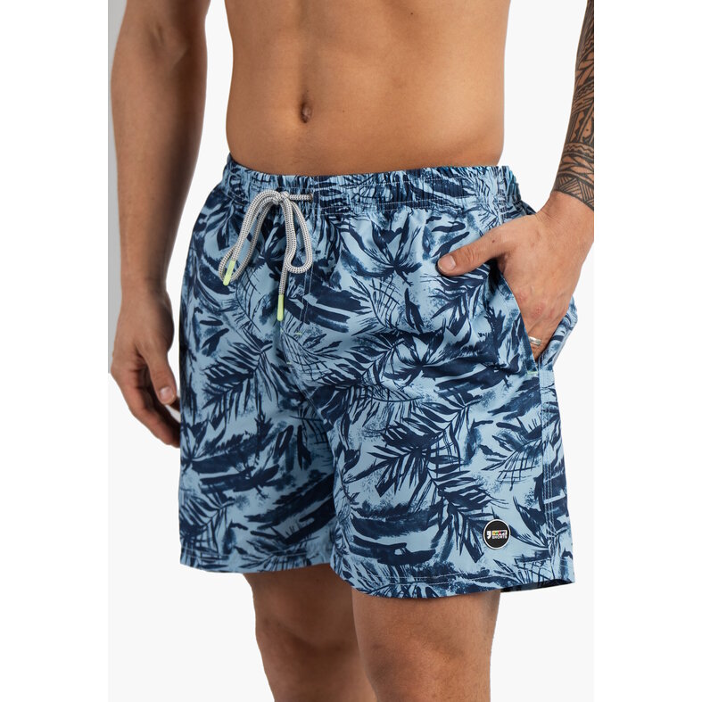 Happy Shorts Happy Shorts Men's Swim Short Palm Leaves Print Blue