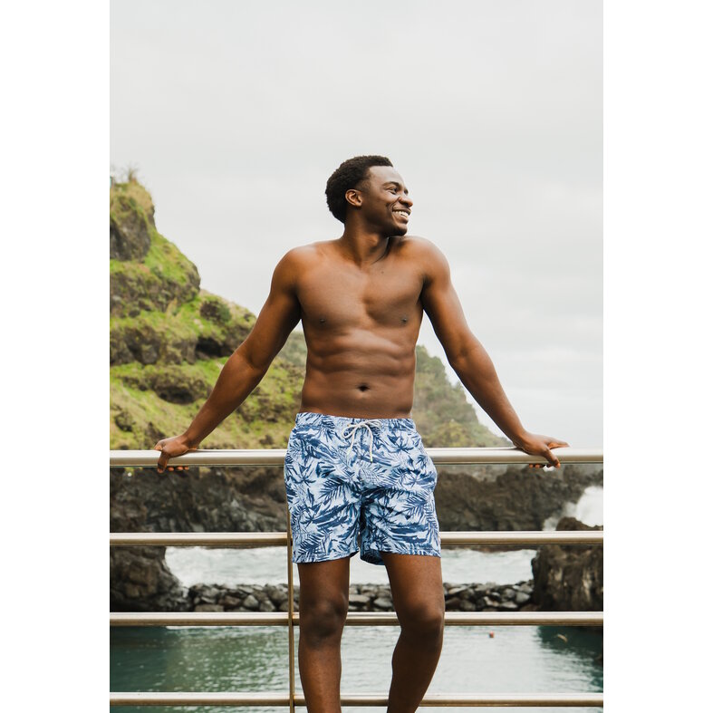 Happy Shorts Happy Shorts Men's Swim Short Palm Leaves Print Blue