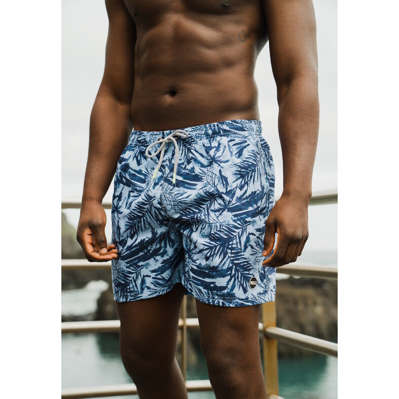 Happy Shorts Happy Shorts Men's Swim Short Palm Leaves Print Blue
