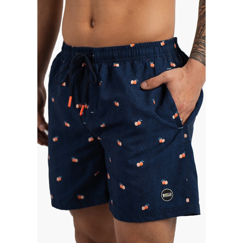 Happy Shorts Happy Shorts Heren Zwemshort Donkerblauw Manderijn Fruit Print