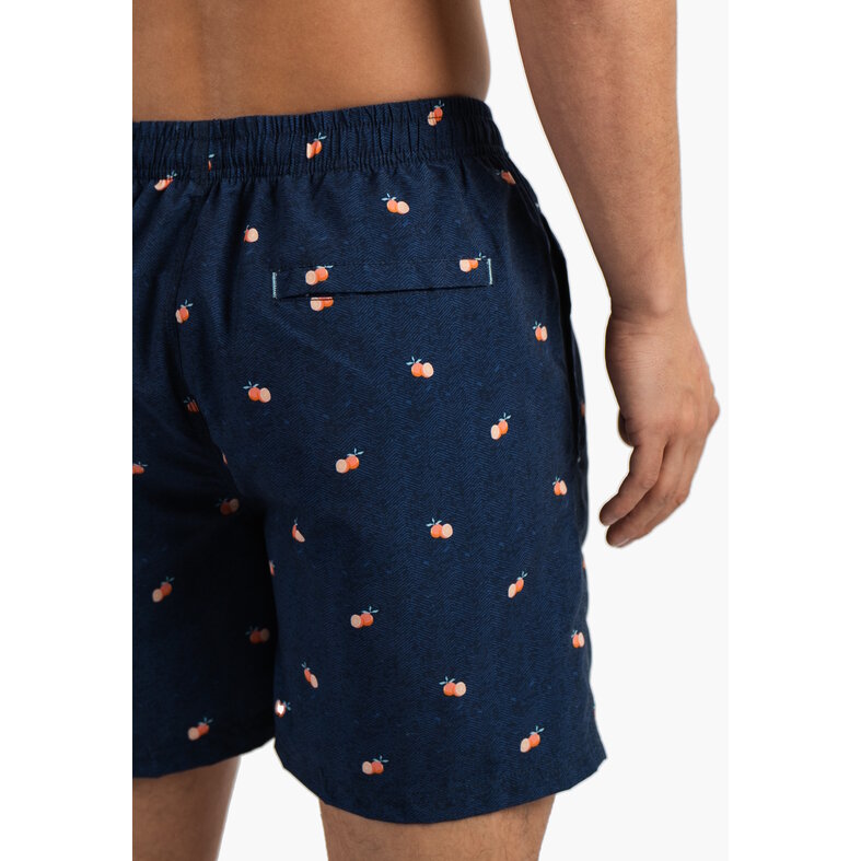 Happy Shorts Happy Shorts Heren Zwemshort Donkerblauw Manderijn Fruit Print