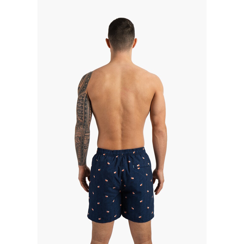 Happy Shorts Happy Shorts Heren Zwemshort Donkerblauw Manderijn Fruit Print