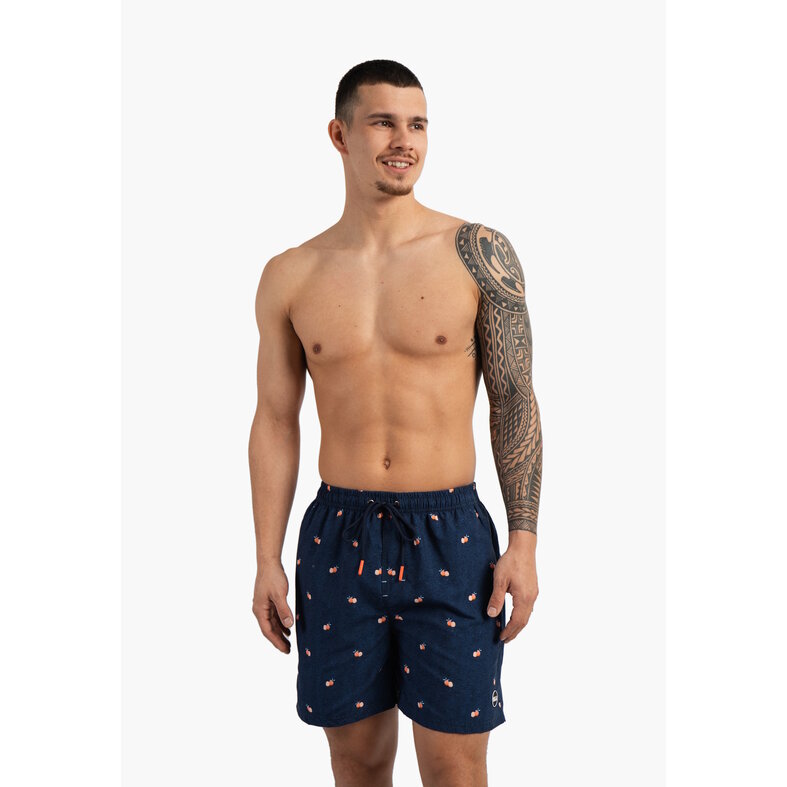 Happy Shorts Happy Shorts Heren Zwemshort Donkerblauw Manderijn Fruit Print