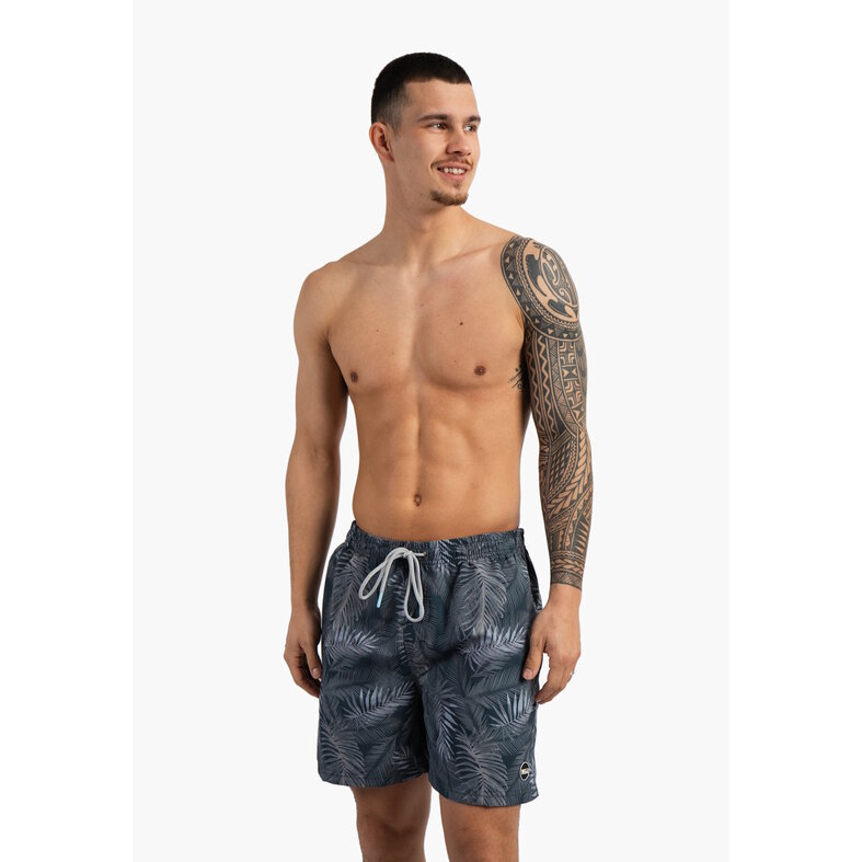 Happy Shorts Happy Shorts Heren Zwemshort Palmbladeren Print Blauwgrijs