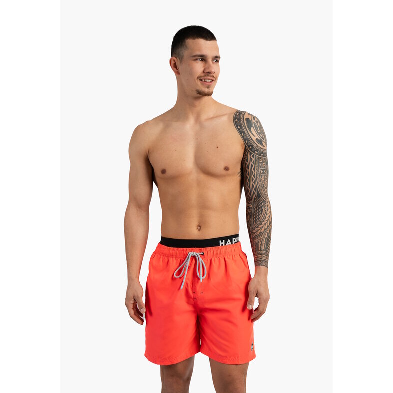 Happy Shorts Happy Shorts Heren Zwemshort Dubbele Waistband Effen Neon Rood