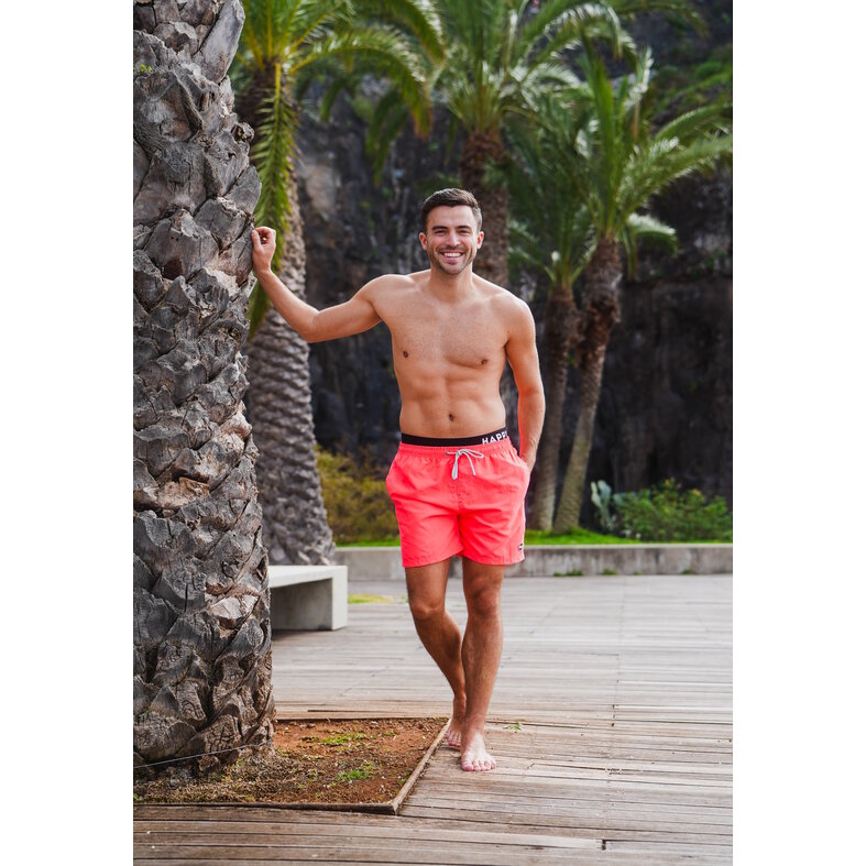 Happy Shorts Happy Shorts Heren Zwemshort Dubbele Waistband Effen Neon Rood
