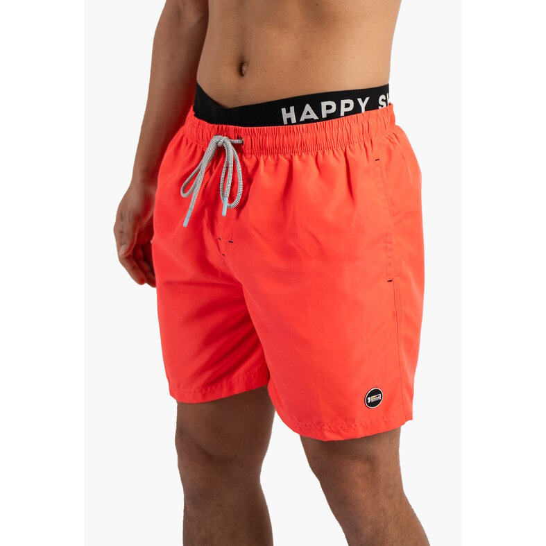 Happy Shorts Happy Shorts Heren Zwemshort Dubbele Waistband Effen Neon Rood