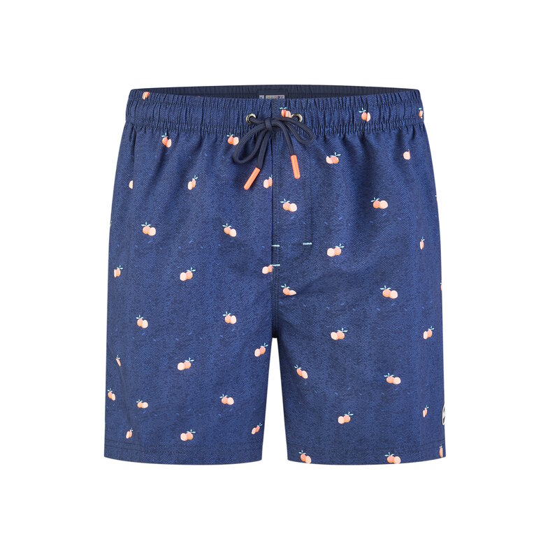 Happy Shorts Happy Shorts Heren Zwemshort Donkerblauw Manderijn Fruit Print