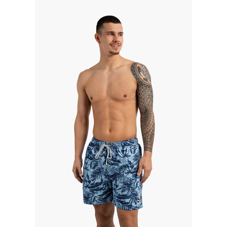Happy Shorts Happy Shorts Men's Swim Short Palm Leaves Print Blue