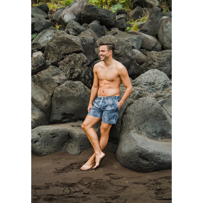 Happy Shorts Happy Shorts Heren Zwemshort Palmbladeren Print Blauwgrijs