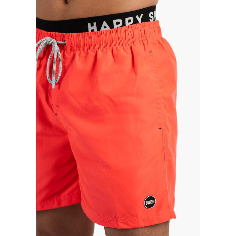 Happy Shorts Happy Shorts Heren Zwemshort Dubbele Waistband Effen Neon Rood
