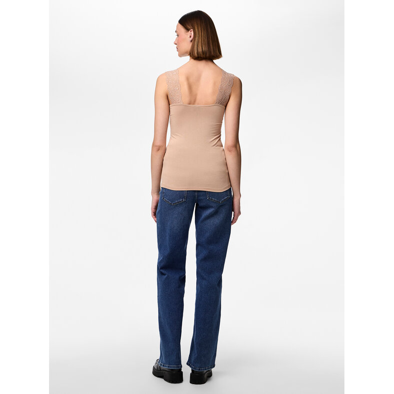 PIECES Pieces Dames Top Kant PCBARBERA LACE 2-Pack Effen Taupe