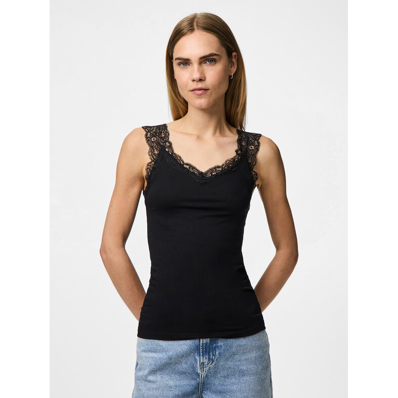 PIECES Pieces Dames Top Kant PCBARBERA LACE 2-Pack Effen Zwart