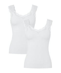 Pieces Dames Top Kant PCBARBERA LACE 2-Pack Effen Wit