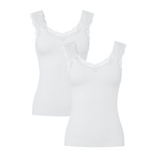 Pieces Dames Top Kant PCBARBERA LACE 2-Pack Effen Wit