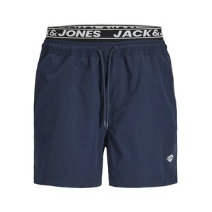 Jack & Jones Men's Swim Short JPSTMAUI SURF Double Waistband Solid Dark Blue