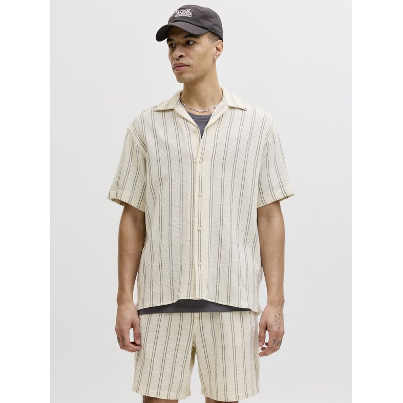 Jack & Jones Jack & Jones Heren Blouse JJECOBA Korte Mouw Wit Gestreept