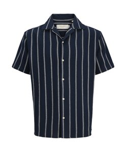 Jack & Jones Men's Blouse JJECOBA Short Sleeve Dark Blue Striped
