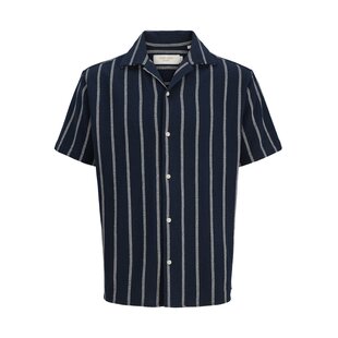 Jack & Jones Heren Blouse JJECOBA Korte Mouw Donkerblauw Gestreept