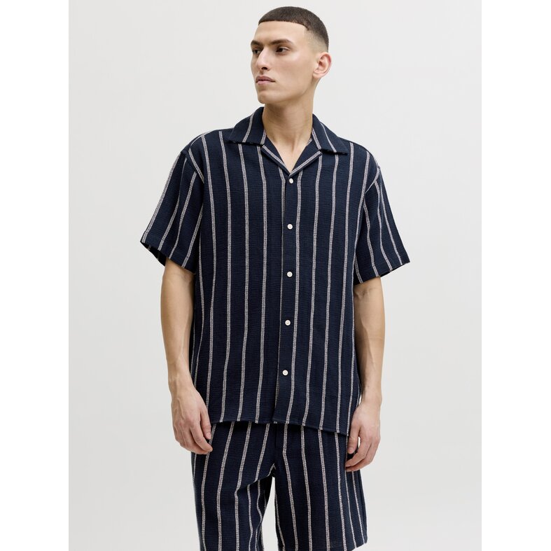 Jack & Jones Jack & Jones Heren Blouse JJECOBA Korte Mouw Donkerblauw Gestreept