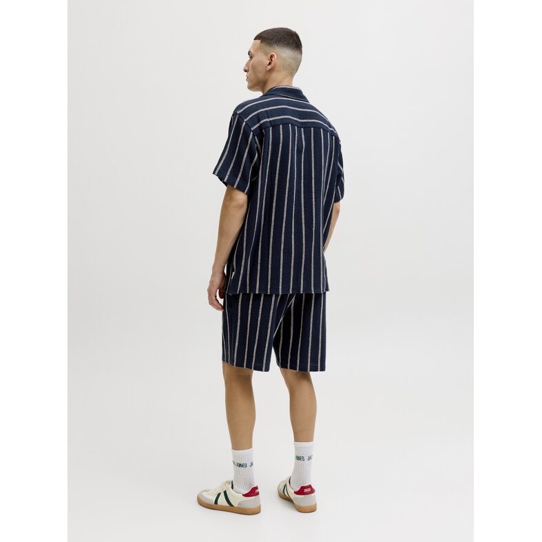 Jack & Jones Jack & Jones Heren Blouse JJECOBA Korte Mouw Donkerblauw Gestreept