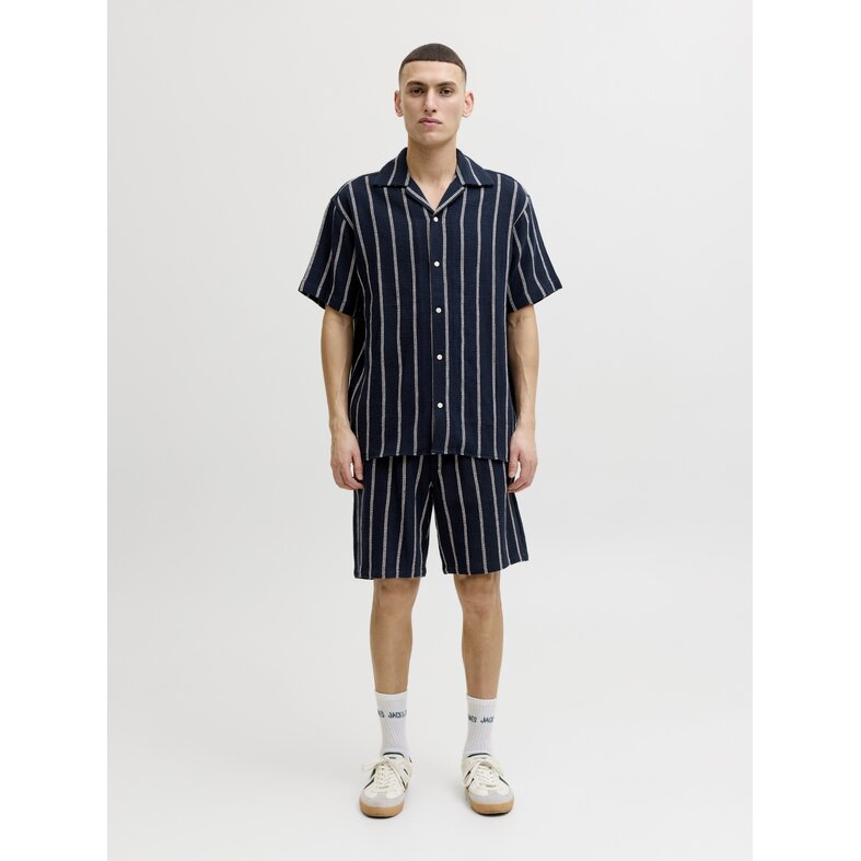 Jack & Jones Jack & Jones Heren Blouse JJECOBA Korte Mouw Donkerblauw Gestreept