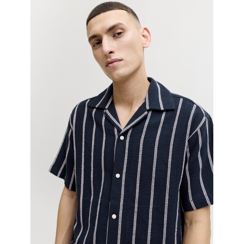 Jack & Jones Jack & Jones Heren Blouse JJECOBA Korte Mouw Donkerblauw Gestreept