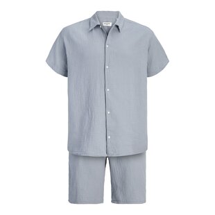 Jack & Jones Heren Plus Size Blouse & Shorts Co-ord Set JORNANTUCKET Effen Lichtblauw