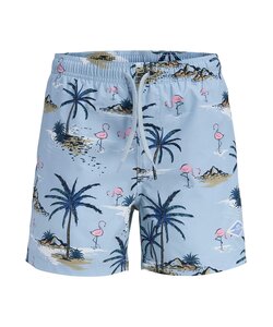 Jack & Jones Junior Jongens Zwemshort JPSTMAUI VIBES Lichtblauw Flamingo/Palm Print