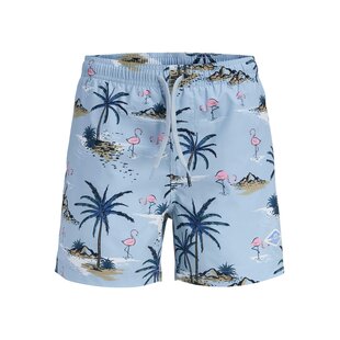 Jack & Jones Junior Boys Swim Short JPSTMAUI VIBES Light Blue Flamingo/Palm Print