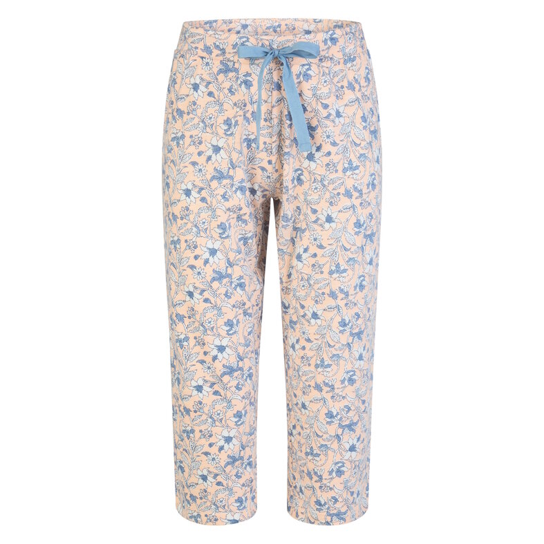 By Louise By Louise Dames Capri Pyjama Set Driekwart Broek Blauw/Soft Orange Gebloemd