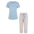 By Louise By Louise Ladies Capri Pyjama Set Three Quarter Pants Blue/Soft Orange Floral