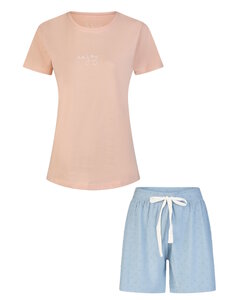 By Louise Dames Korte Pyjama Set Shortama Roze/Blauw Gestipt