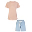 By Louise By Louise Dames Korte Pyjama Set Shortama Roze/Blauw Gestipt