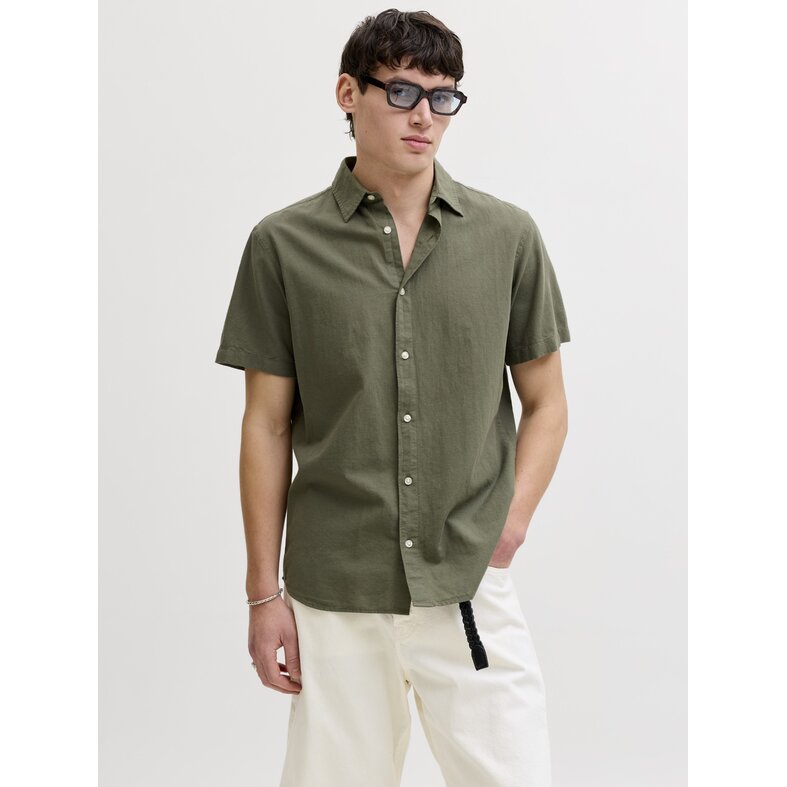 Jack & Jones Jack & Jones Men's Linen Blouse JJEBREEZE Plain Dark Green